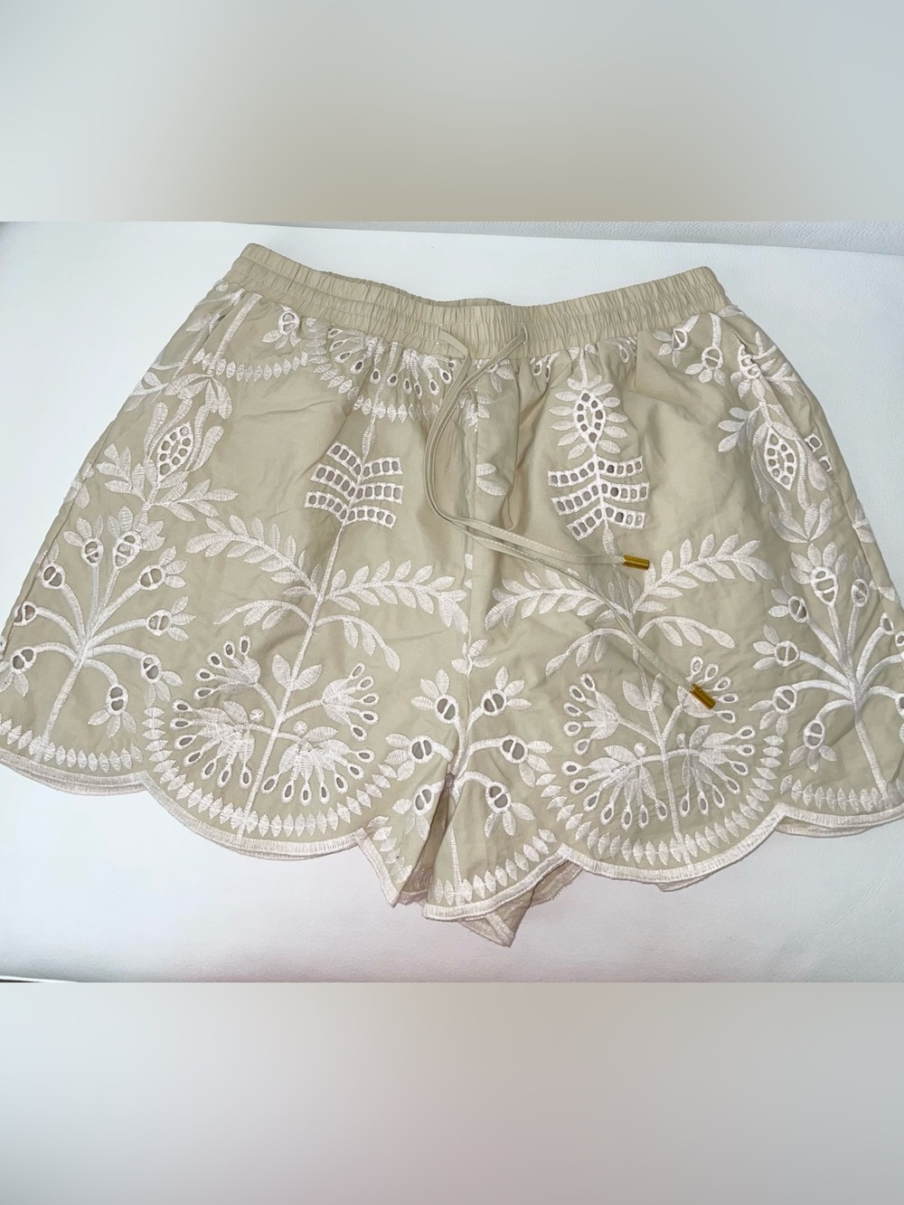 S’EDGE APPAREL Beige Embroidered Women’s Shorts 100% cotton, lined,w/ pockets